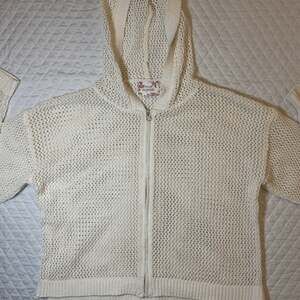 Pink Republic white open knit zip up hoodie